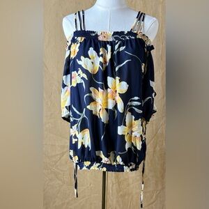 Navy Floral Off-Shoulder Blouse